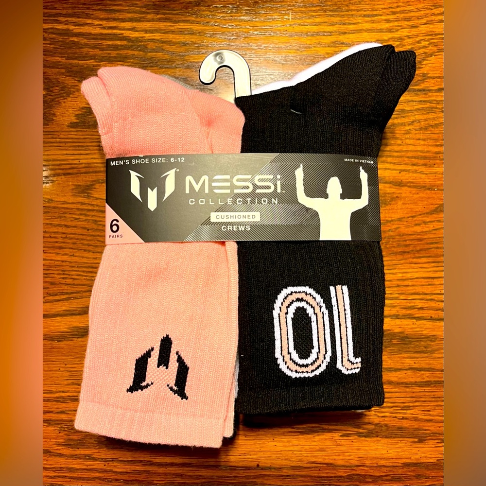 MLS Inter Miami CF Soccer Lionel Messi Collection Cushioned Crew Socks - 6 Pairs